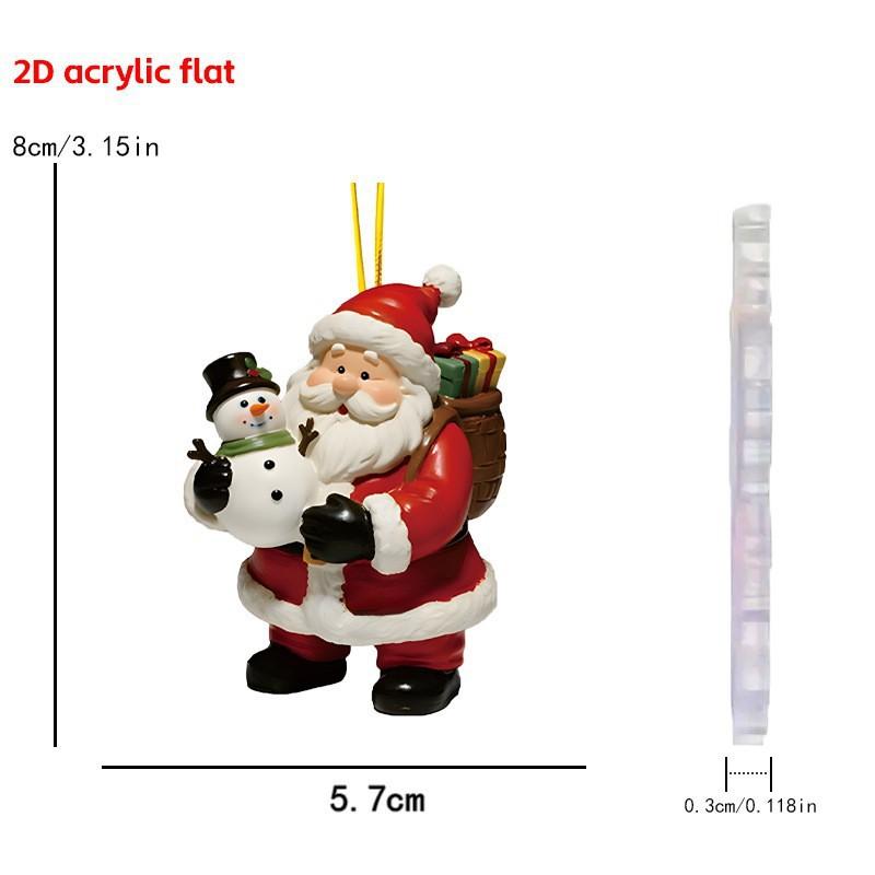 Christmas Tree Pendant Acrylic 2D Cartoon Santa Claus Snowman Festive Hanging Ornaments For Christmas Tree Decor Cute Cartoon