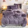 3Pcs Fluffy Black Plush Shaggy Duvet Cover +2Pcs Pillowcases Zipper Bedding set Soft Velvet