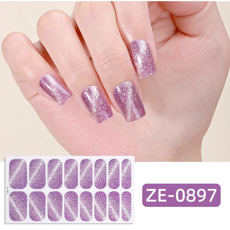 16Tips Cat Eye Nail Stickers, UV Semi-Cured Gel Nail Polish Strips Self-Adhesive Magnetic Cat Eye Effect Nail Art Wraps with Nail File