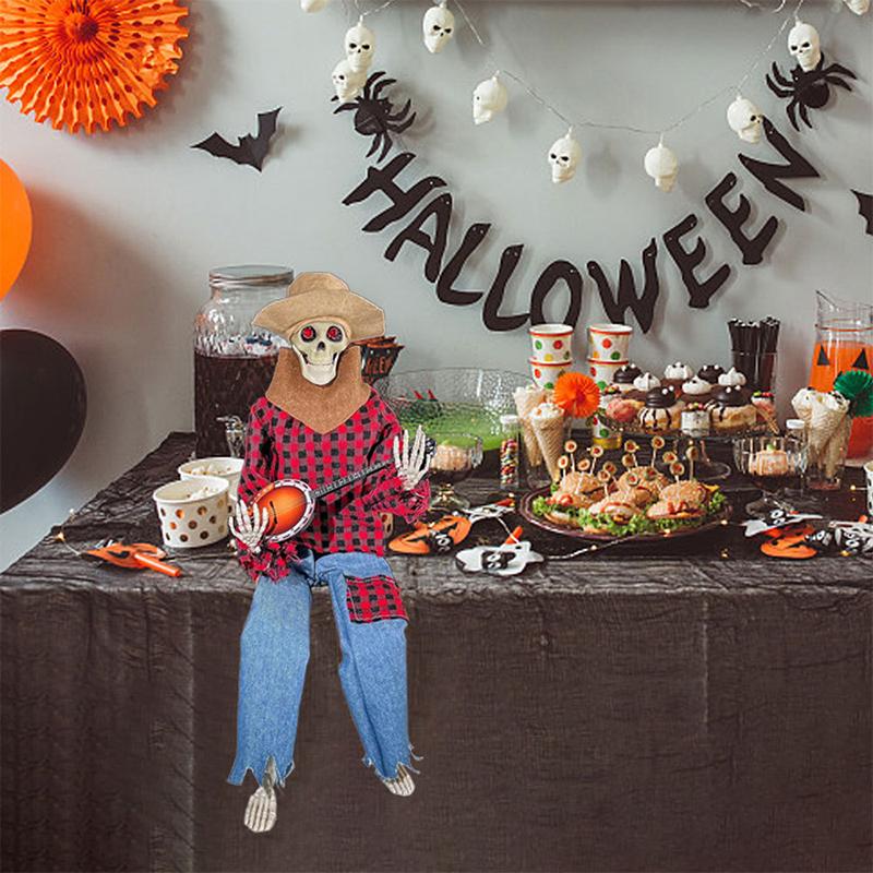 40CM Vtipné animované kostlivci hrající na banjo s červenýma LED očima Halloweenské houslové kostlivé ozdoby Kytarová lebka Dekorativní ozdoby