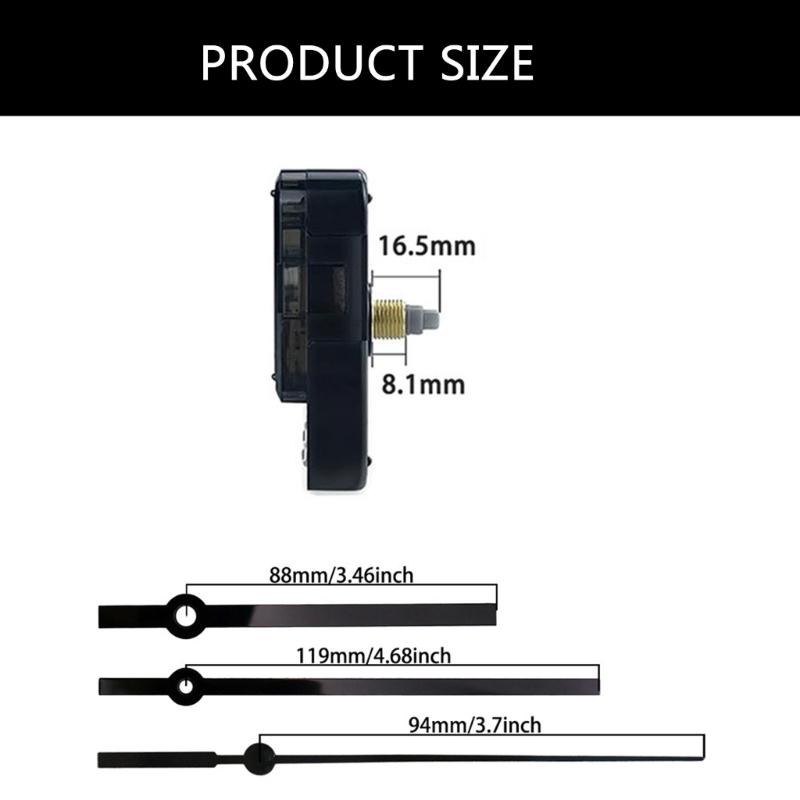 Quiet Quartzs Clock Movement Mechanism with Long Shaft Thread Motor and Metal Hands Kits for Clock Crafting Projects