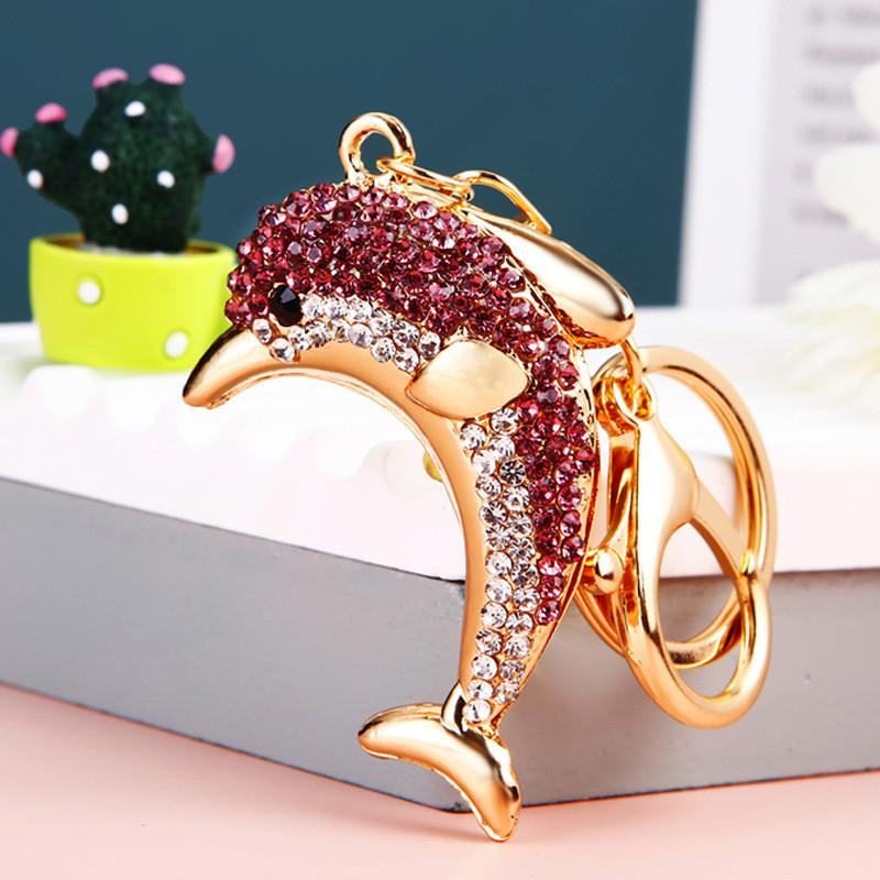 

Crafted Rhinestone Beautifully Dolphin Keychain With Colorful Rope Perfect For Gifting Purple