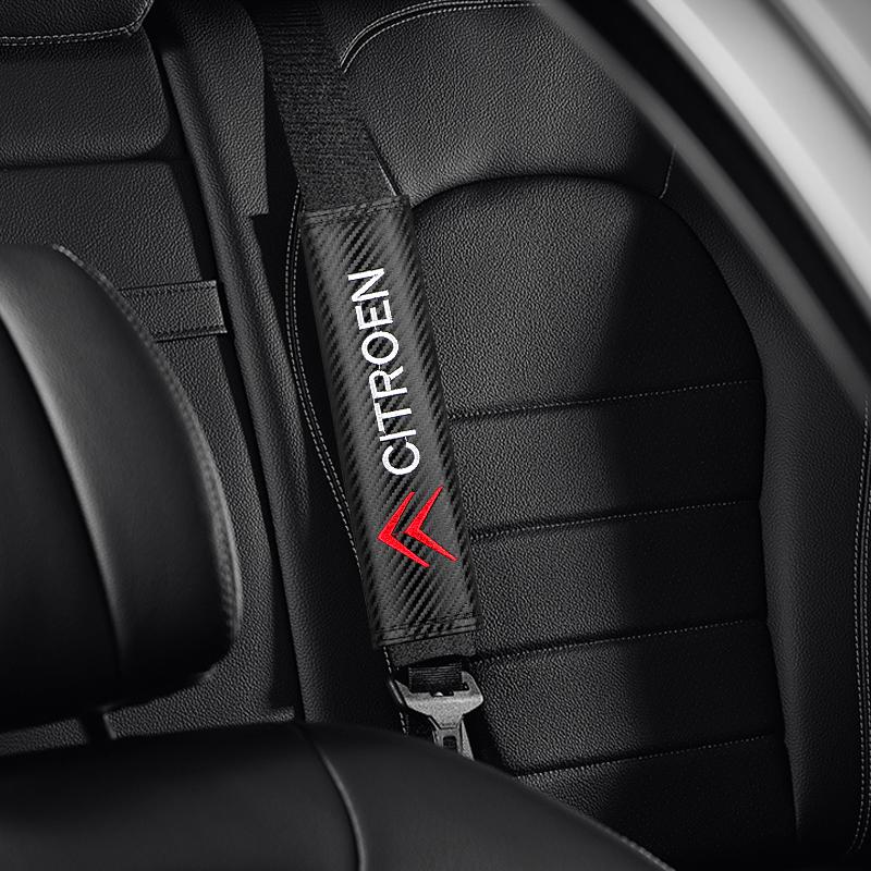 QQEP4 For Citroen C3 C5 Aircross C5X C4 Picasso e-C3 C1 C-Crosser C6 Interior Accessory Carbon Fibre Seat Belt Cover Shoulder Pads