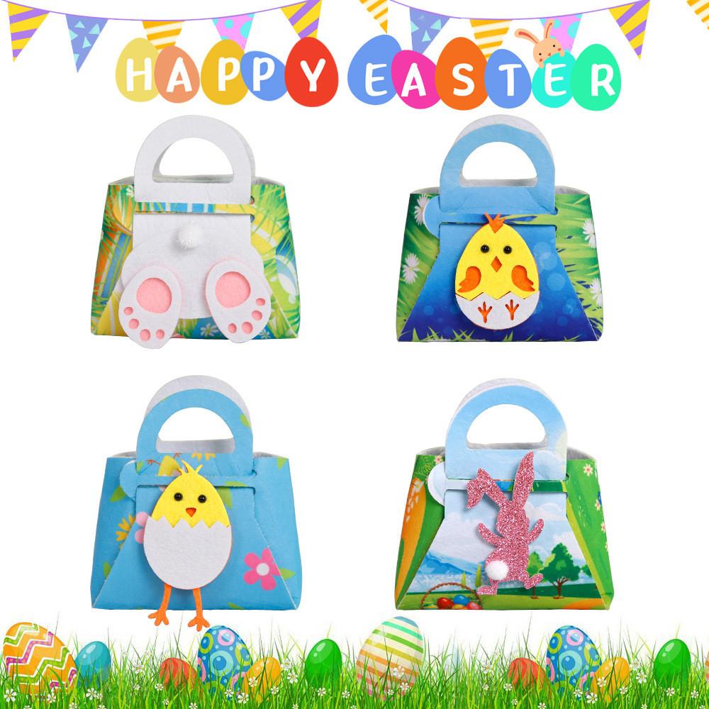 Delightful Easter Felt Carry Bags With Bunny And Chick Patterns Ideal For Candy And Gift Storage
