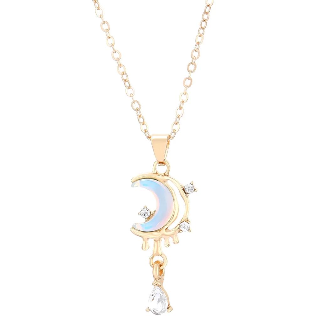 Mode Luxus Inlaid Zirkon Planet Mond Anhänger Halskette für Damen Mädchen Schmetterling Wassertropfen Schlüsselbein Kette Charm Schmuck