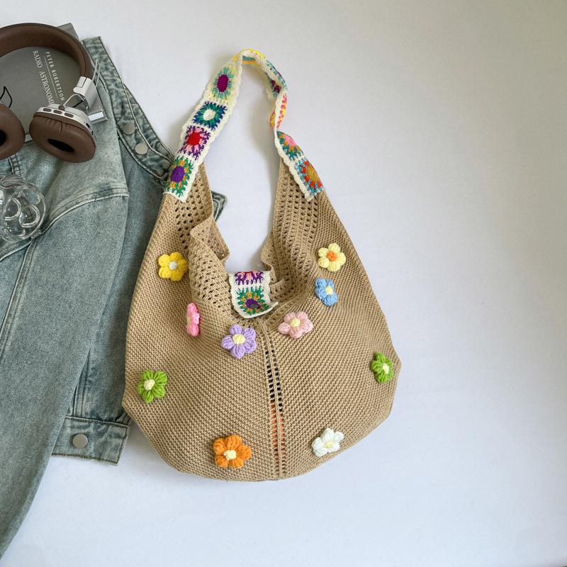 

Lazy relaxation bag women s large capacity 2025 new ethnic style knitted bag vacation style seaside beach bag хаки