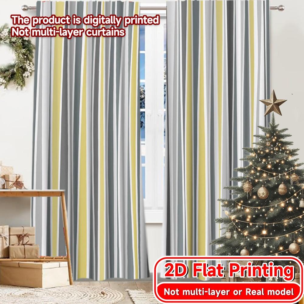 

2pcs, 2D FLAT PRINTING Curtains (Without Rod) Striped Symphony Holiday printed curtains Polyester Easy Install Curtains 52.50 × 116.00 cm 2 pcs