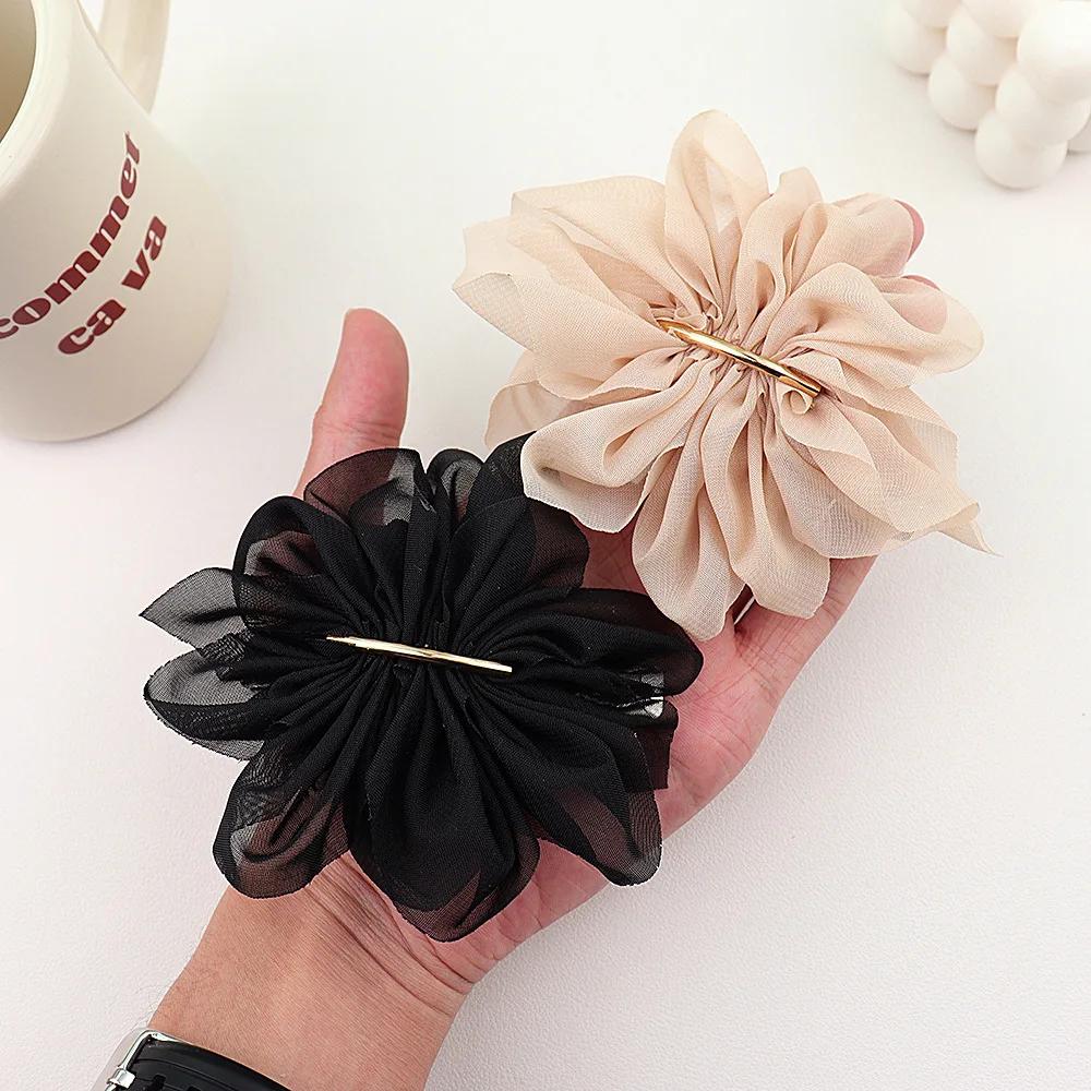 Big Spring Hair Claw Clips Women Metal Chiffon Flowers Ponytail Holder Hairpin Barrettes Fashion Girls Hair Accessories Hairgrip