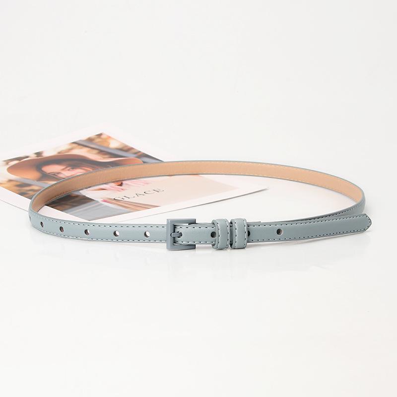 Versatile Women's Candy Color Leather Belt with Small Square Buckle - Thin, Decorative Waist Accessory for Dres… More
