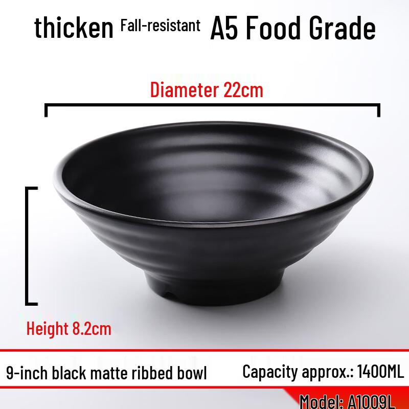 Black Frosted Threaded Melamine Ramen Bowl