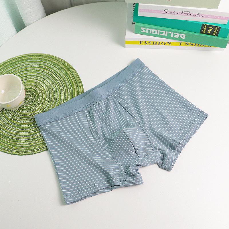 Men's Breathable Cotton & Modal Striped Boxer Briefs, Mid-Rise Fashion Style