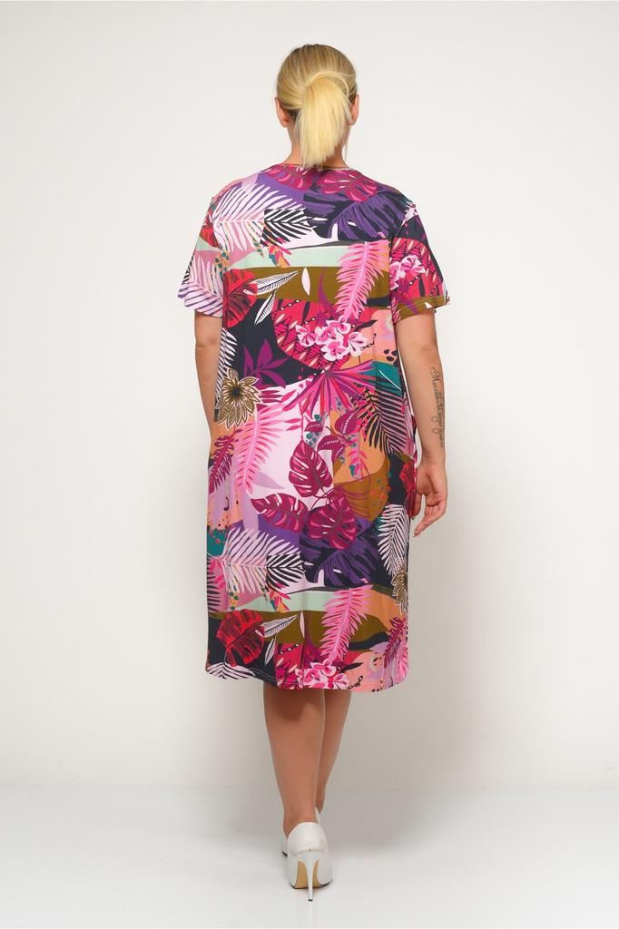 Women's Big Size Dress Plus Patterned Oversized Plus Size Digital Patterned Viscose Short Sleeve Dress
