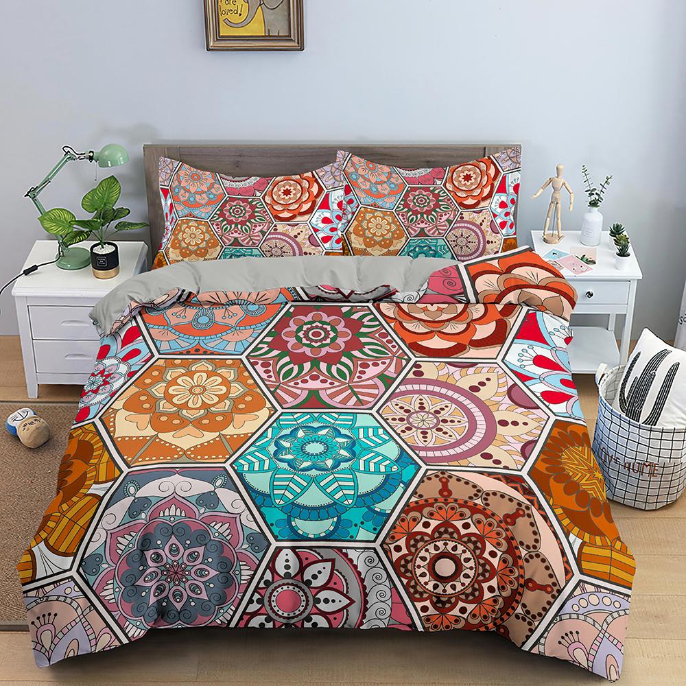 Geometric Mandala King Queen Duvet Cover Boho Ethnic Style Bedding Set For Teens Adults Mediterranean Soft Polyester Quilt Cover