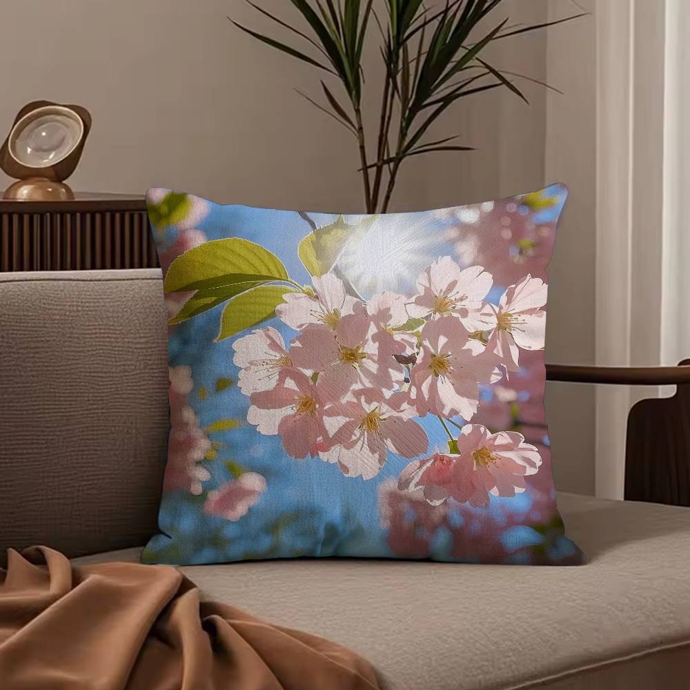 fashion Cherry Blossom Pillow Case Anti-dustmite Pillowcase Invisible zipper silky short plush Sofa cushion cover