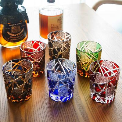 250ml Amber Siyah Yıldırım Edo Kiriko Viski Bardağı Kristal Japon Kraliyet Şarap Bardakları Kazınmış XO Brendi Tumbler Konyak Snifter