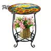 Mesa Lateral Externa Talos, Redonda Pequena Mosaico Pássaro Borboleta Acento de Pátio, Mesa de Apoio para Plantas Café Chá Interna para Quintal Varanda Jardim Sala de Estar, Quarto