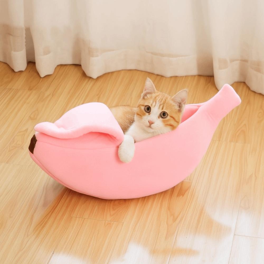 Portable Pet Sleeping Basket Durable Cozy Cat Mat Soft Banana Shape Cat Bed  For Kitten Puppy
