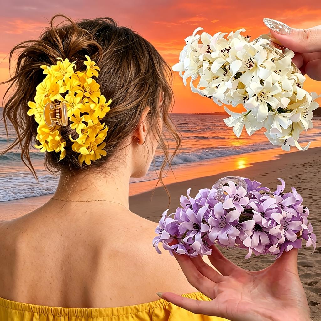 New Spring/Summer Large Full-Bloom Artificial Flower Hair Claw Clip, Women's Fashionable Hawaiian-Style Luxurious and Elegant Floral Hair Clamp