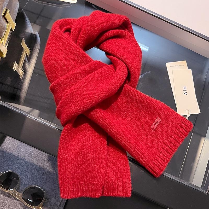 100 Pure Wool Small Scarves for Women's Winter New Ankola Red Warm Knitted Versatile Women's Scarves