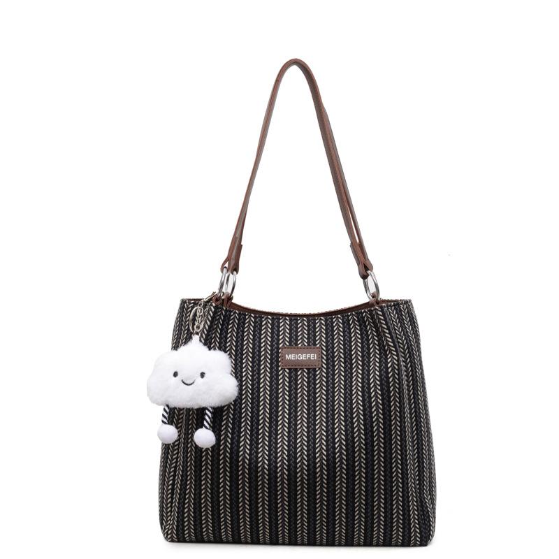 Große gestreifte Canvas-Tasche Damen Sommer vielseitig neu lässige Umhängetasche College-Student Tragetasche