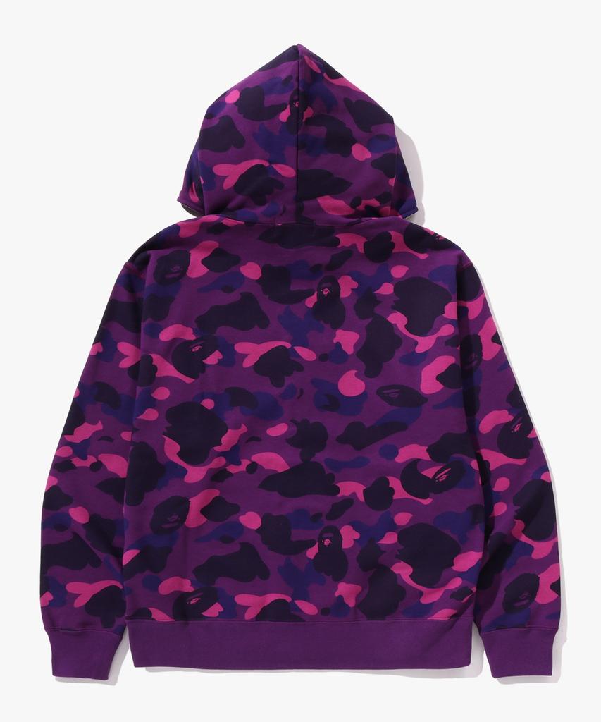 One Point Color Camo Crop Full Zip Hoodie (M) Purple