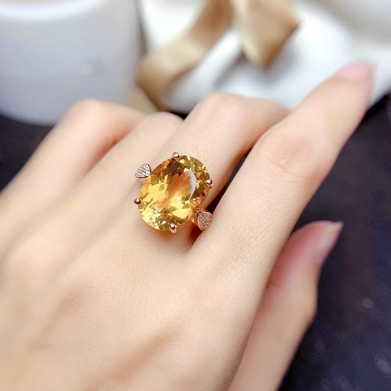 Drainage Welfare Products Bright Yellow Diamond Imitation Natural Citrine Ring Large Granular Opening Color Treasure Women'S Ring