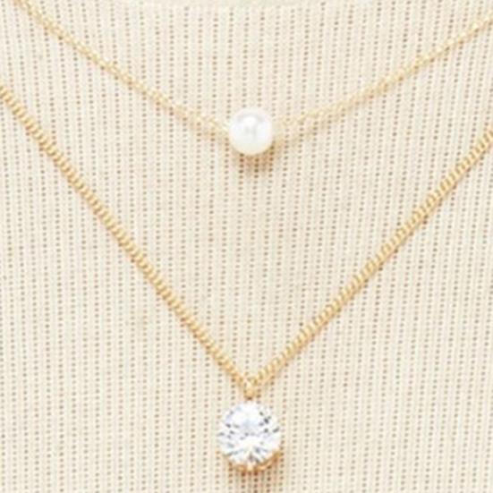 Fashion Women Necklace Shiny Rhinestone Faux Pearl Double Layer Choker Chain Necklace Jewelry for Gift