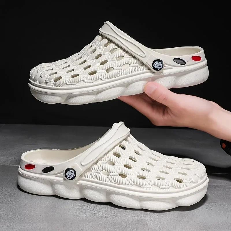 

YRZL Модные мужские сандалии Летние водонепроницаемые тапочки Удобные уличные слайдеры Мягкая садовая обувь Высококачественные сабо для мужчин 40 бежевый