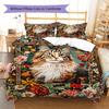 Boho Floral Cat Pattern Bedding Quilt Set Quilt Cover Pillowcase Home Decoration Birthday Gift (1 * duvet cover + 2 * pillowcase, without core)