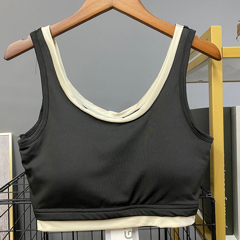 

Экспорт Женская летняя майка с подкладкой для йоги, топ для бега и фитнеса, дышащий, быстросохнущий, спортивный, формирующий спину, имитация двух частей Black S