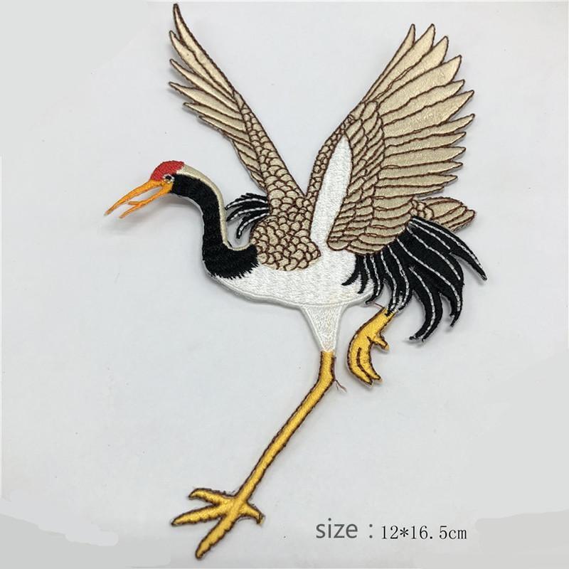 2pcs/set Crane Embroidery Cloth Stickers Adhesive Patch Stickers Clothes Accessories Stickers
