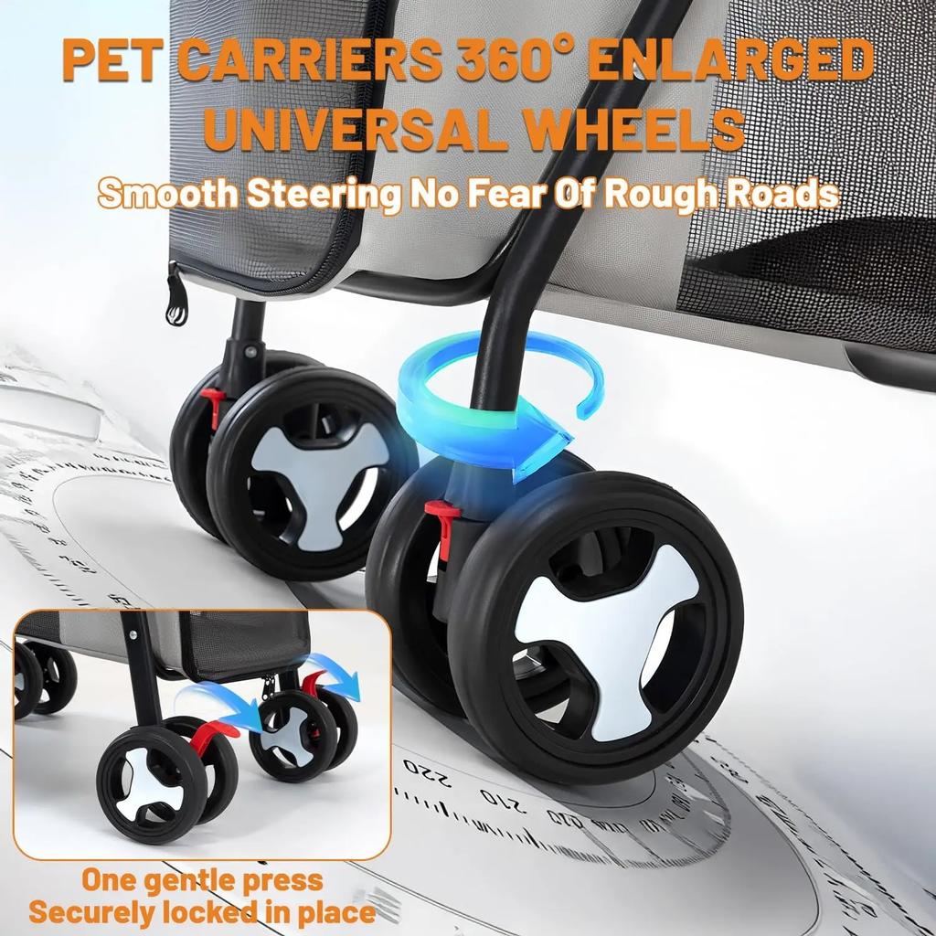 Pet Travel Carrier Strolling Cart Double Pet Stroller for Dog Cats Quick-Folding Dog Stroller Carrier with Detachable Carriers