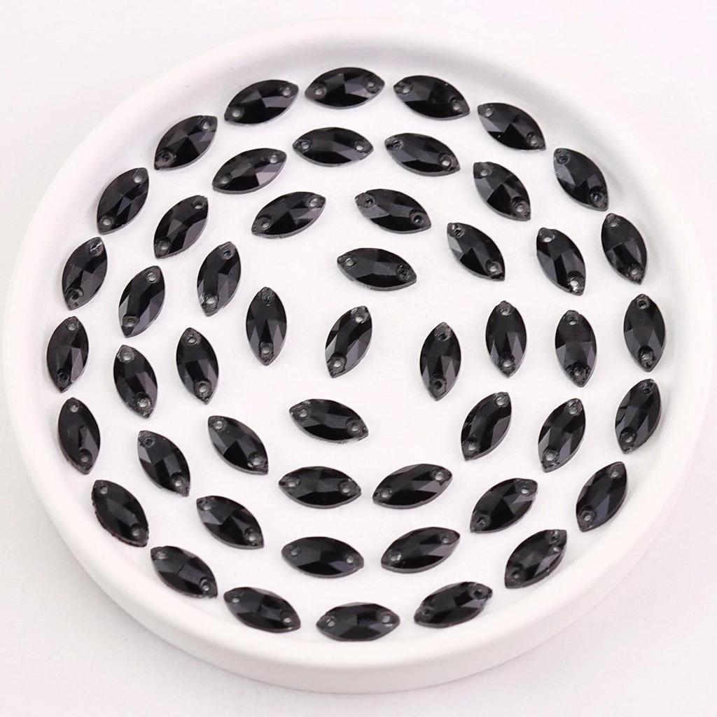 Black Flat Buckle Double Hole Hand-Sewn Crystal Glass DIY Accessories