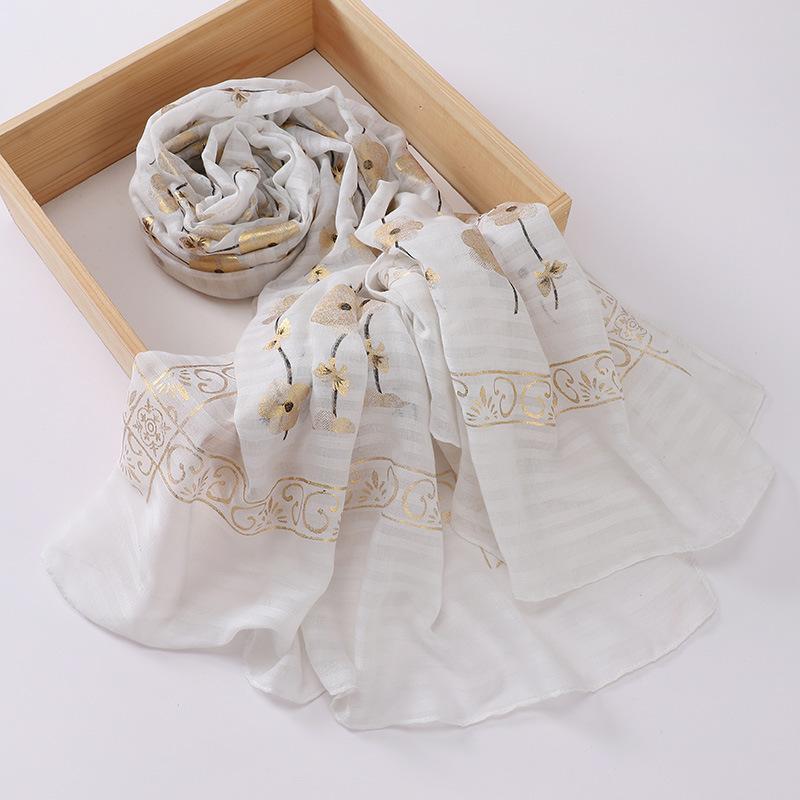 New Printed Gilding Cotton Hijab Scarf Women Luxury Stripe Glitter Scarves Poncho For Women Headband Bandana Shawl Turban Islam