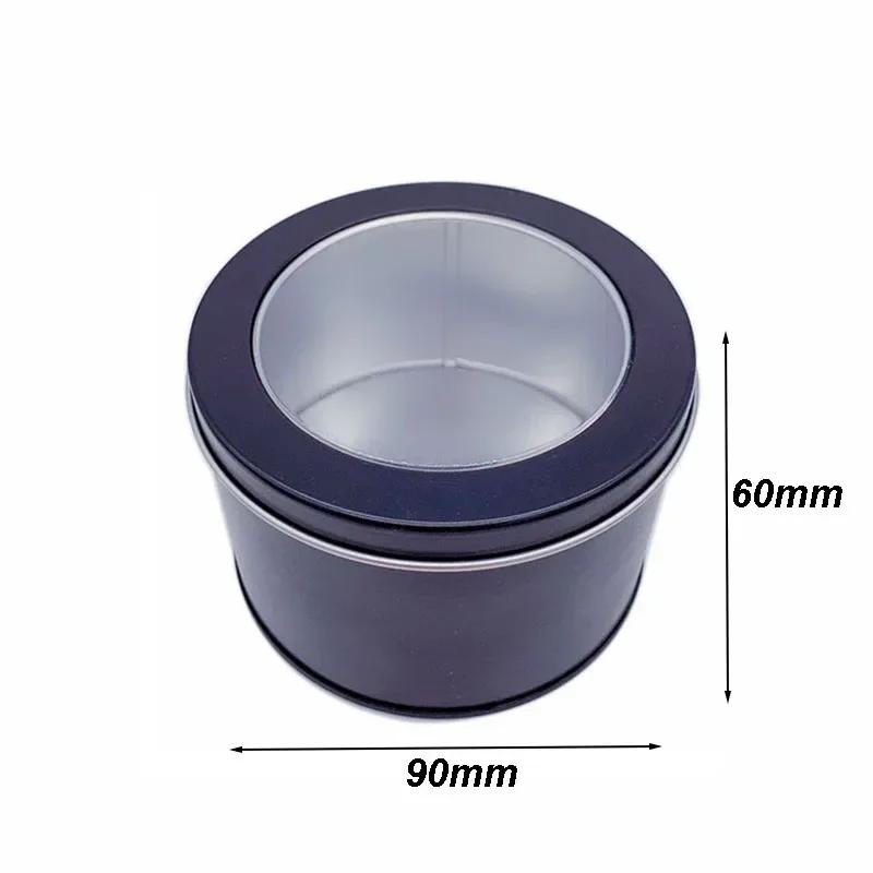 12Pcs Round Metal Tin Box Clear Window Iron Storage Box Tea Food Jar Candy Cake Boxes Jewelry Cream Cosmetic Container Empty Pot