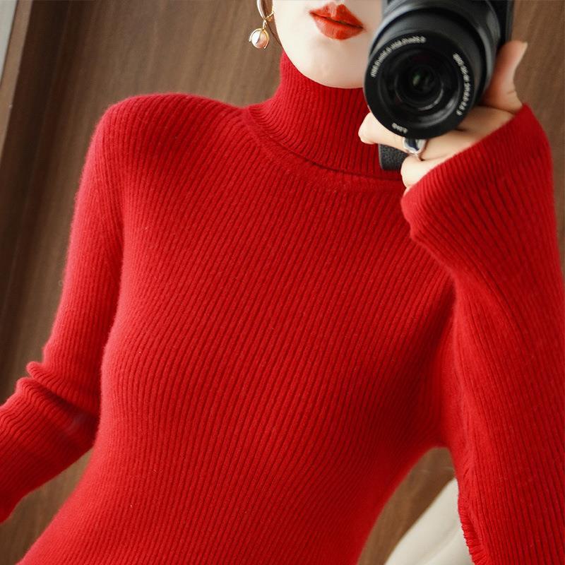 Autumn Winter High Neck Sweater for Women Slim Fit Base Pullover Top Solid Long Sleeve Pit Striped Knit Sweaters