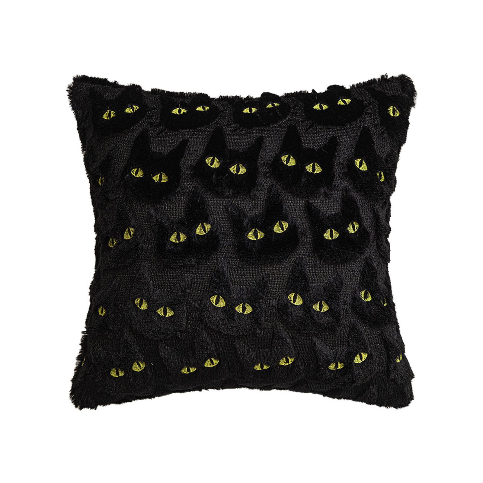 

Halloween Cat Throw Pillow Cover Washable Plush Jacquard Pillowcase Reusable Embroidered Throw Cushion Covers Home Decorations 45x45cm жовтий