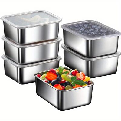 1 pz Contenitori per Alimenti in Acciaio Inossidabile - Quadrati, Coperchio Manuale, Lavabili a Mano - Perfetti per la Preparazione dei Pasti e i Picnic All'Aperto
