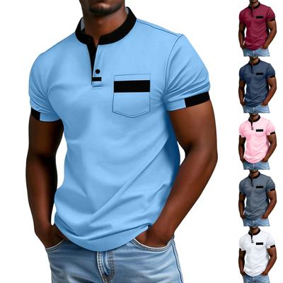 Men Henley Neck Short Sleeve T Shirt Trim Pocket Design Casual Fit Pullover Top