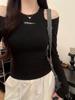 American Style Black Embroidered Off-the-Shoulder Long-Sleeve Women's T-shirt - 2026 Spring/Autumn Slim Fit Spicy Girl Base Layer