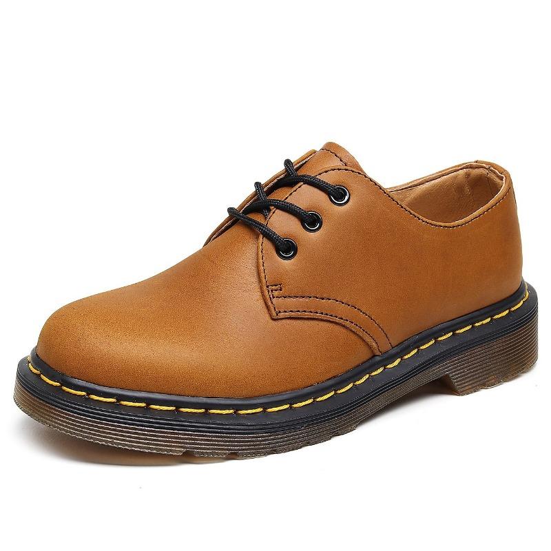 First Layer 1 Low-top Martin Shoes Men's Leather Crazy Horse Brown Large Size Short Boots Round Head Men's and Women's Casual Tooling Shoes