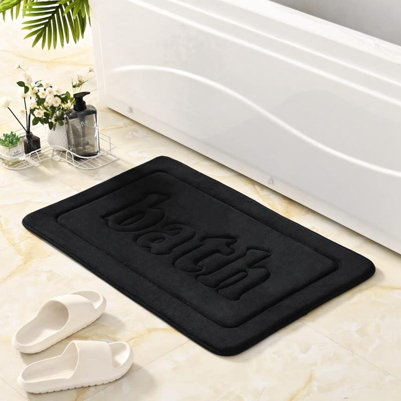 Inyahome Embossing Velvet  Black Bath Rug Solid High Quality Floor Mats Sponge Non-slip Bath Mat Alfombra De Baño Antideslizante