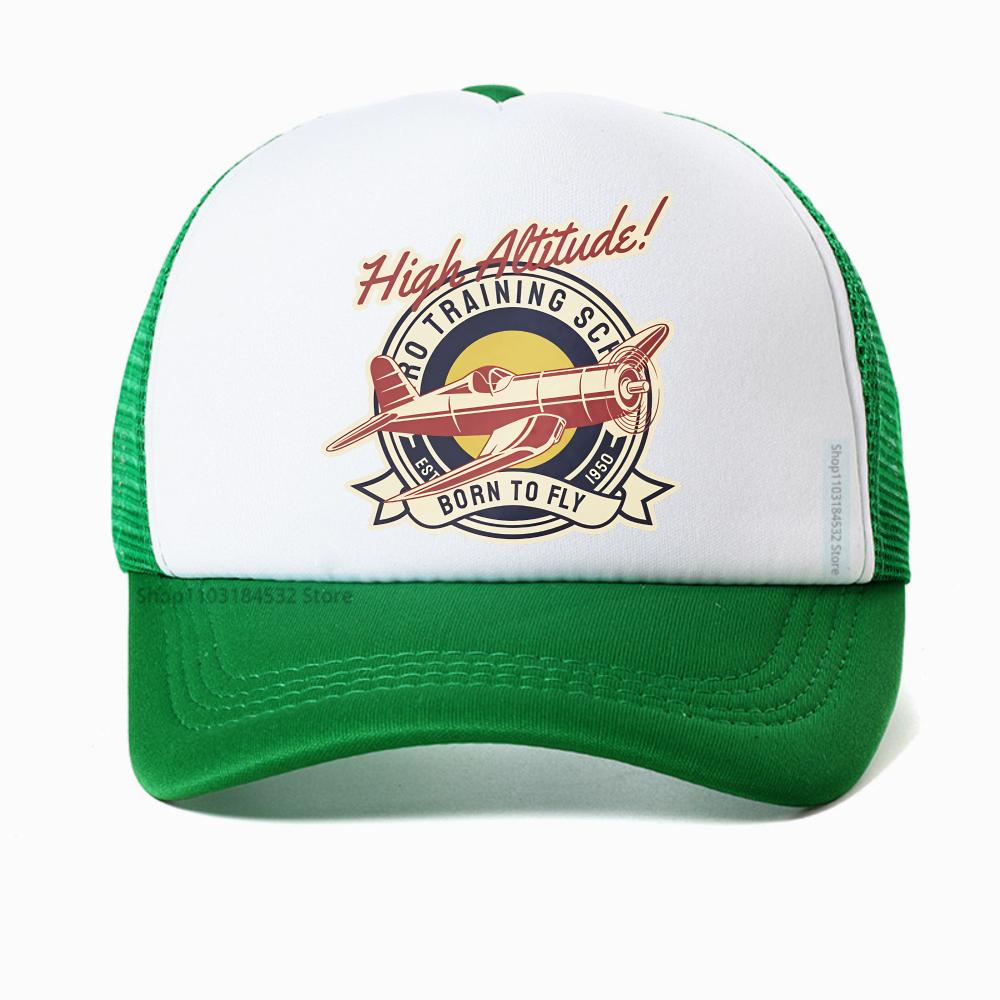 Lustige Höhenlage GEBOREN ZUM FLIEGEN Vintage Flugzeug Baseballkappe Unisex Harajuku Sommer Mode Netz Atmungsaktiv Truckerhut