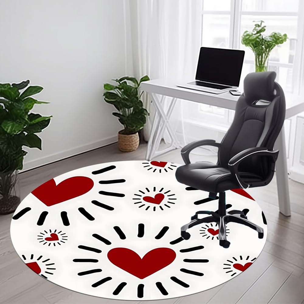1pc Love Hearts Office Round Area Rug, Indoor Mat Suitable ForOffice, Under Office Chairs Bedroom Living Room Home Decor, Room Decot260