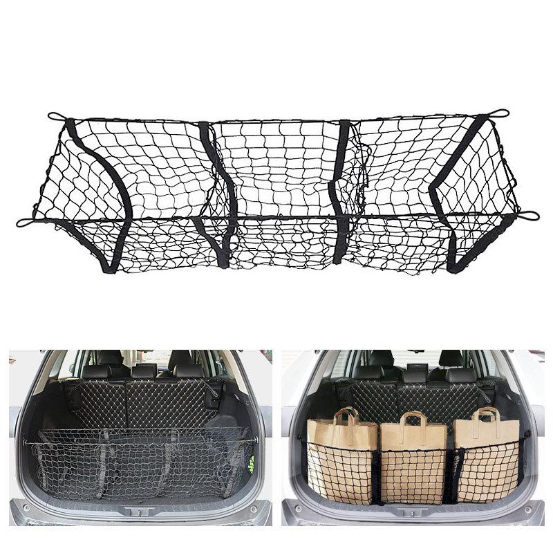 3 Pockets Cargo Net Stretchy Trunk Storage Organizer Net Heavy-Duty Luggage Holder With Mount Kit For Suv Pickup Truck Van