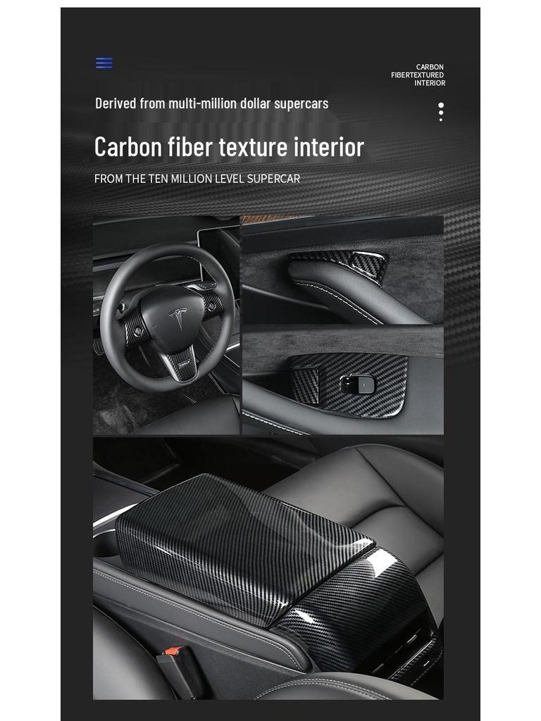 Tesla Model 3/Y Carbon Fiber Interior Console & Steering Wheel Trim