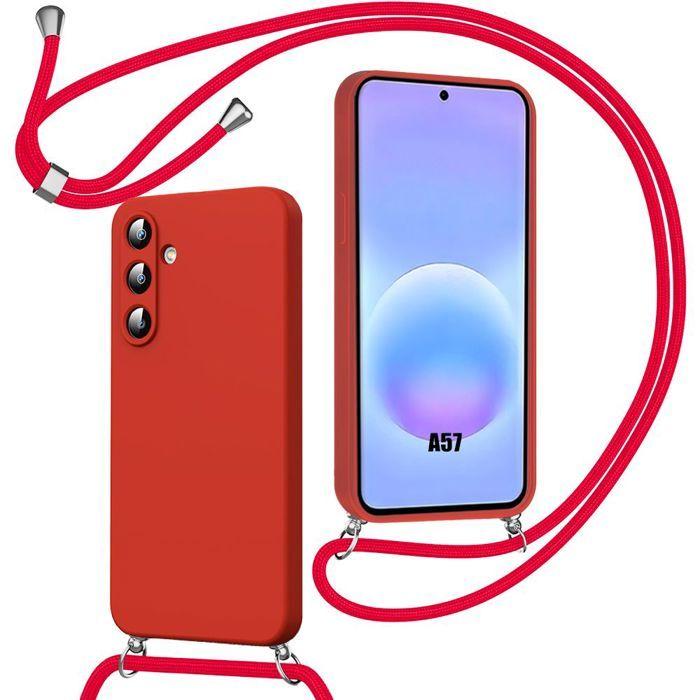 Hülle für Samsung Galaxy A57 5G, Weicher Kratzschutz aus Silikon mit rotem Lanyard