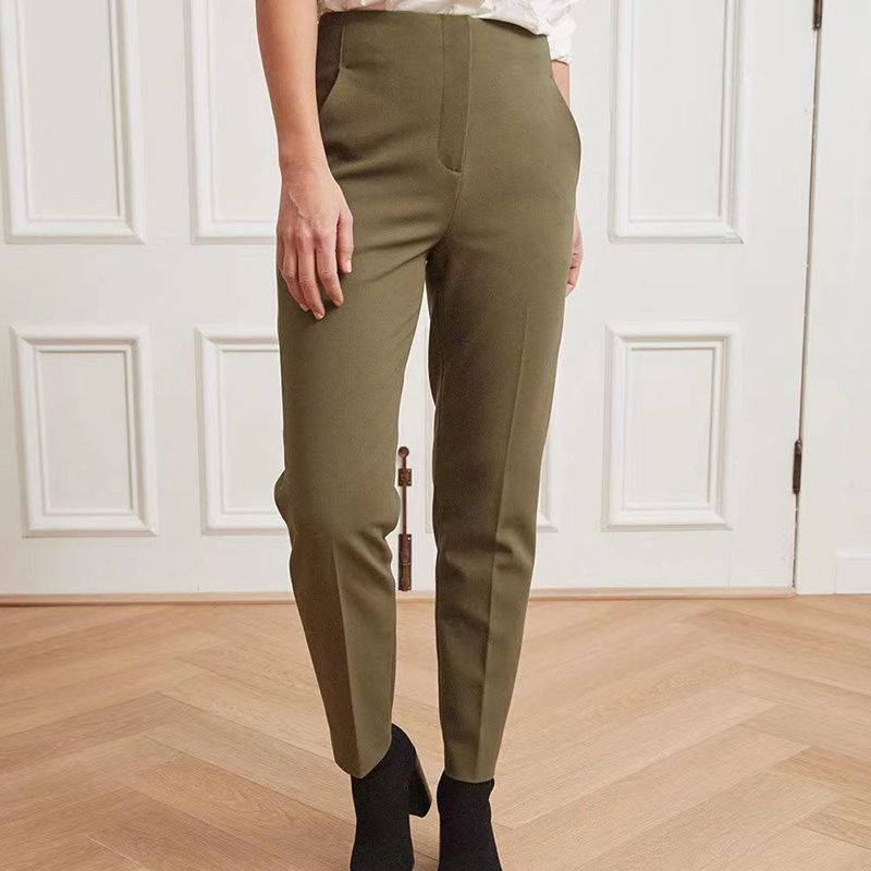 

Hip Lifting Pull Elegant Whole Body Simple Style Autumn Formal Wear Fabric Thick High Waist Tapered Pants Skinny Pants Army Green 4