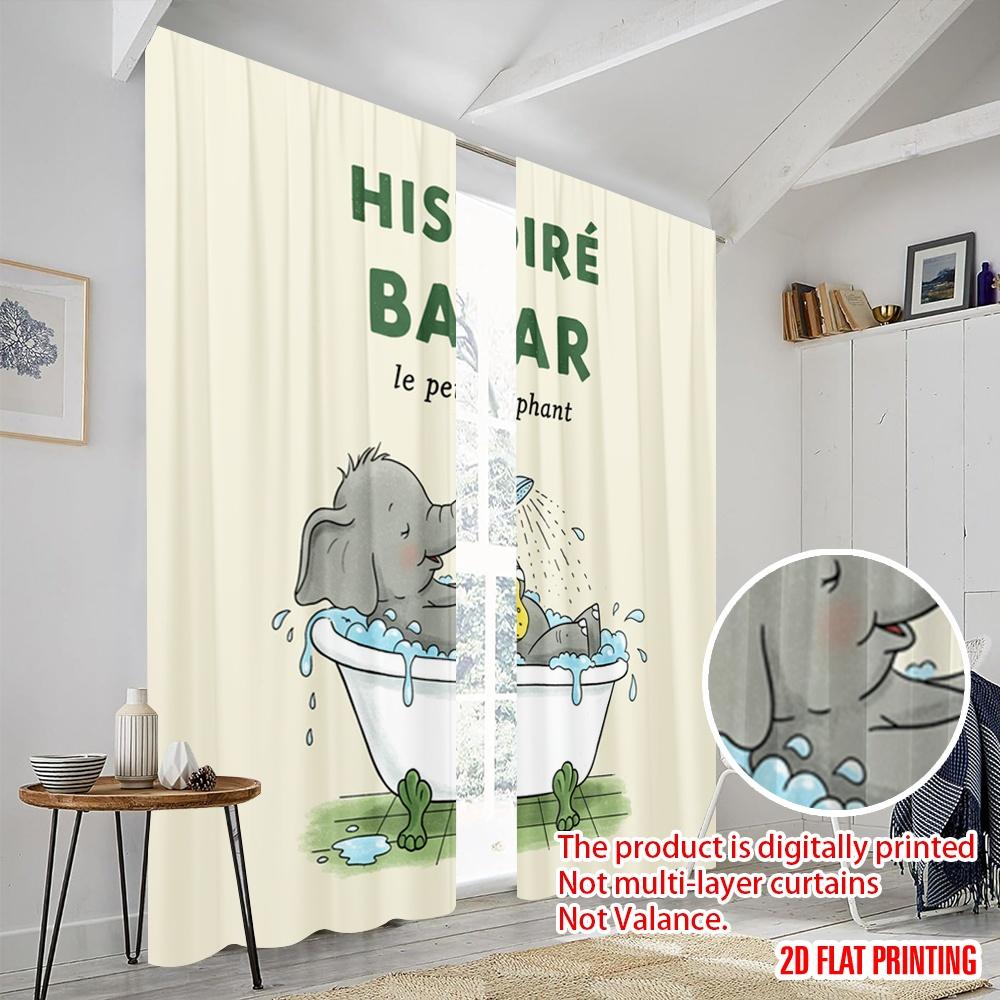 2pcs 2D flat printing Curtains Histoire Babar Elephant Bath Polyester Without Electricity Holiday Decorations for Festive