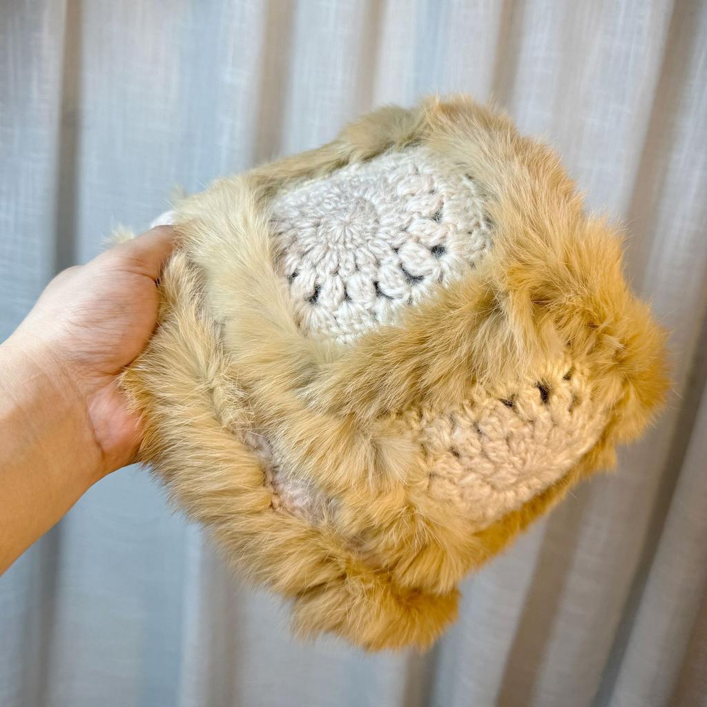 Colorful Rabbit Fur Fisherman Hat for Women In Autumn and Winter Hand Knitted Woolen Hat Warm Furry Hat Showing Face Small Plush Hat